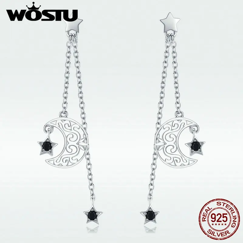 

WOSTU New Fashion 925 Sterling Silver Moon Stars Drop Earrings For Women Engagement Wedding Unique Luxury Jewelry Gift DXE528