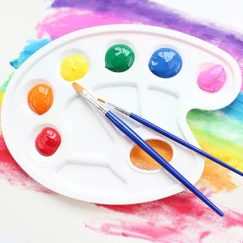 

Seven Holes With Thumb Hole White Plastic Palette Multifunction Watercolor Drawing Tray Painted Palette School Art Supplies