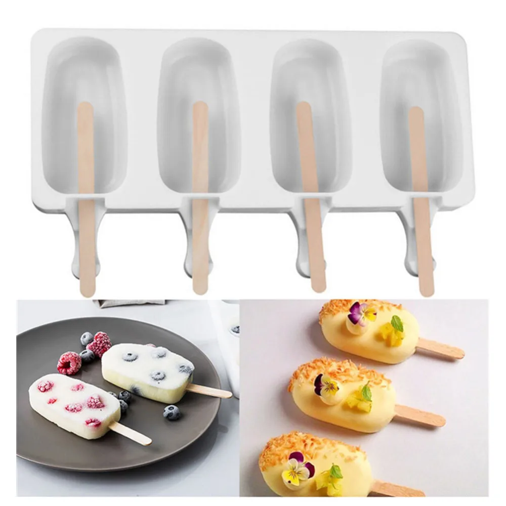 

Homemade Food Grade Silicone Ice Cream Mold 2 Size Lolly Moulds Freezer Candy Bar Making Tool Popsicle Sticks Ice Cube Maker B4