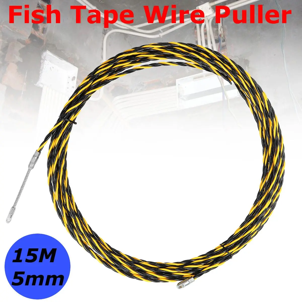 

15M 5mm Electric Cable Push Puller Fish Tape Snake Conduit Ducting Cable Rodder Wire Guide Electric Cable Push Puller Tool Part