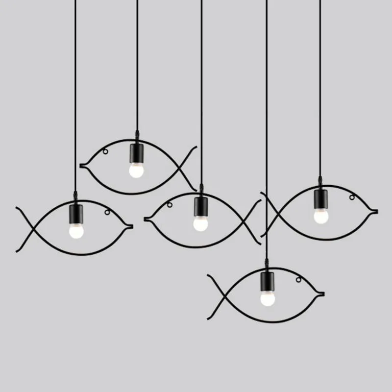 

Indoor Modern Chandelier Pandent Lamp Simple Fish Animal E27 AC220V Ball Black Living Room Restaurant Coffee Bar Art Deco Home