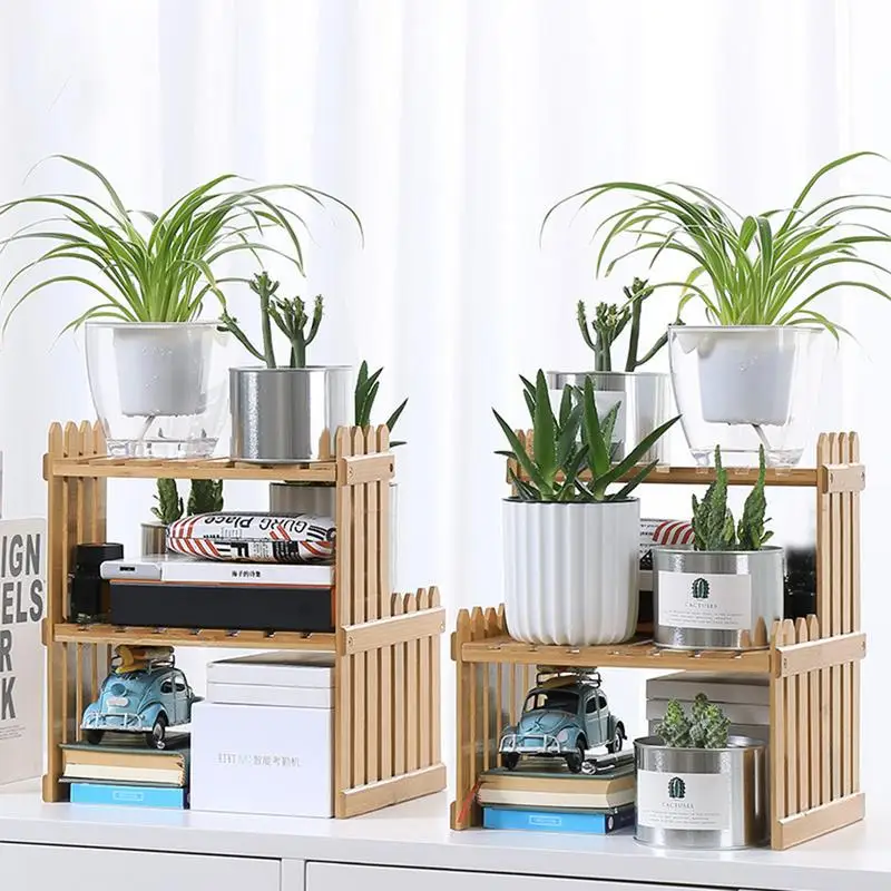 

AUGKUN 1PC Desktop Storage Rack DIY Wooden Plant Succulent Shelf Stand Holder Storage Mini Potted Plant Bamboo Storage Holder