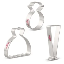 KENIAO свадебный набор печенья-3 шт-платье, кольцо с бриллиантом и шампанское стекло(роза) печенье резак-нержавеющая сталь