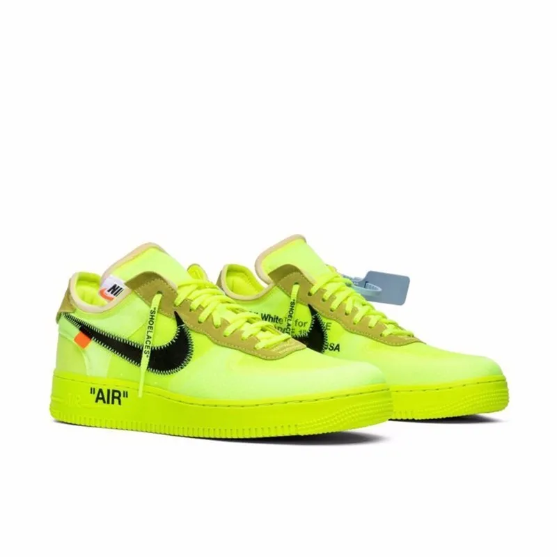 Nike Air Force 1 OFF-WHITE OW Men Skateboarding Shoes Fluorescence Green Comfortable Sneakers#AO4606-700