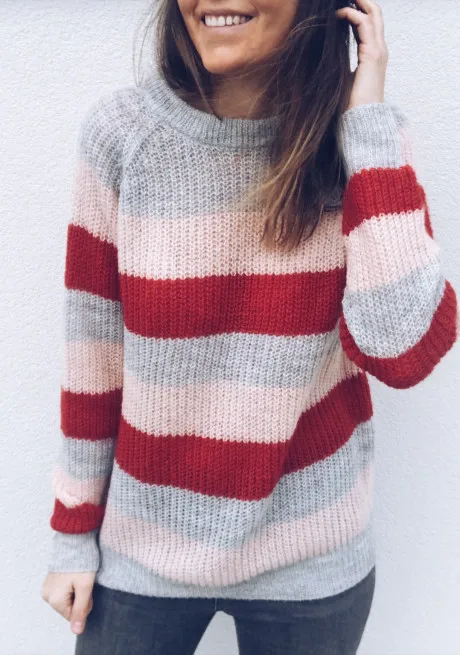 Ladies Casual Long Sleeve Round Neck Loose Knitwear Women Autumn Mohair Knitted Striped Pullover Sweater | Женская одежда