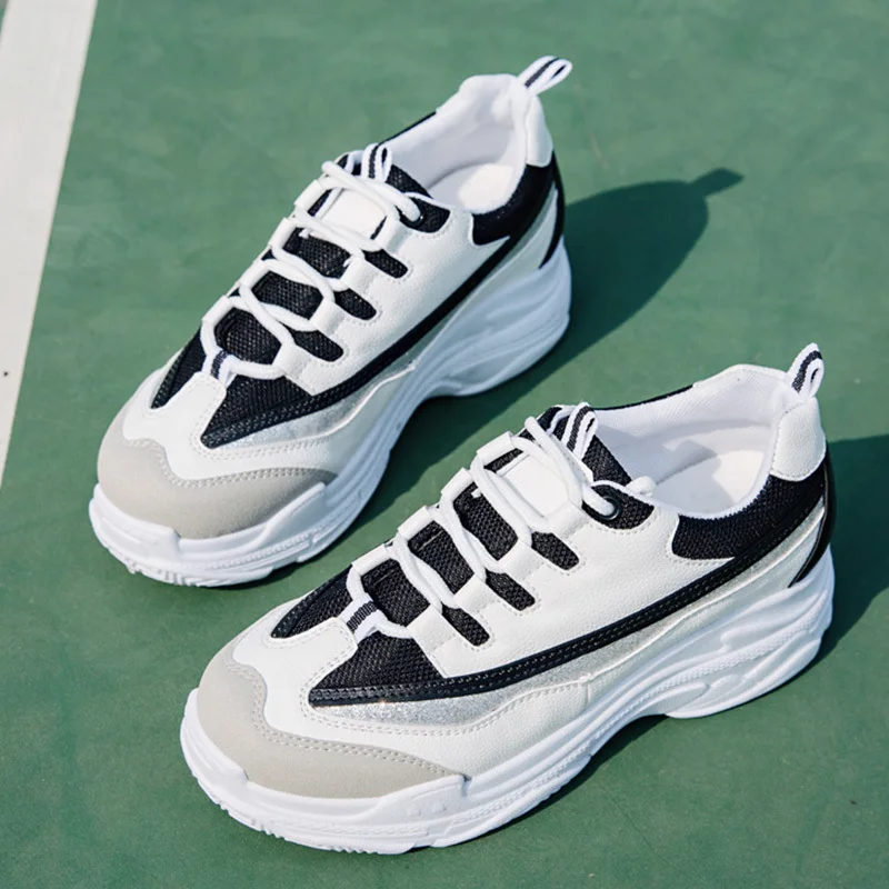 

Spring 2019 Fashion Basket Women Platform Shoes Woman Lace Up Female Trainers Dad Casual Shoes Women's Chunky White Sneakers