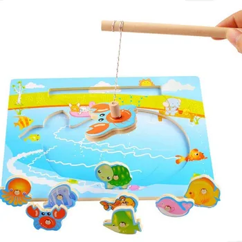 

Magnetic Wooden Fishing Game Toy Fishing Jigsaw Puzzle Game Board
