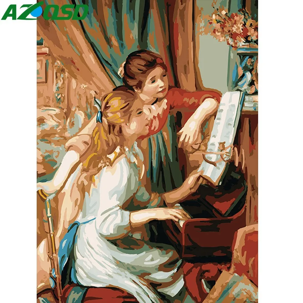 

AZQSD Painting By Numbers Paint Sisters Play The Piano DIY Canvas Picture Hand Painted Oil Painting Home Decoration K460