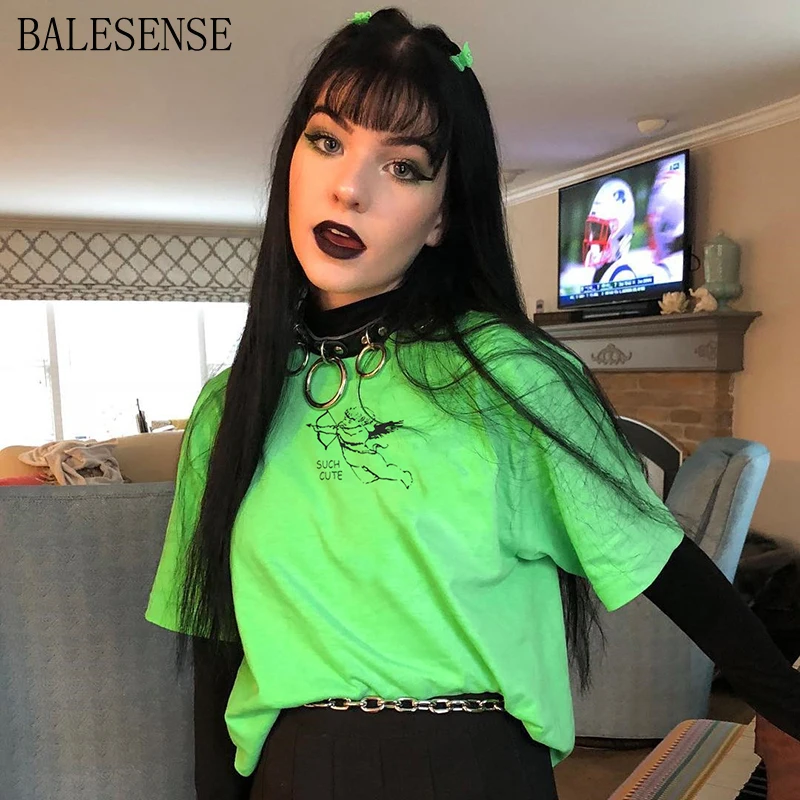

Cotton Angel Printed T Shirt Women Clothes 2019 Summer Short Sleeve Harajuku Neon Green Casual Loose Tops Lady Tee Shirt Femme