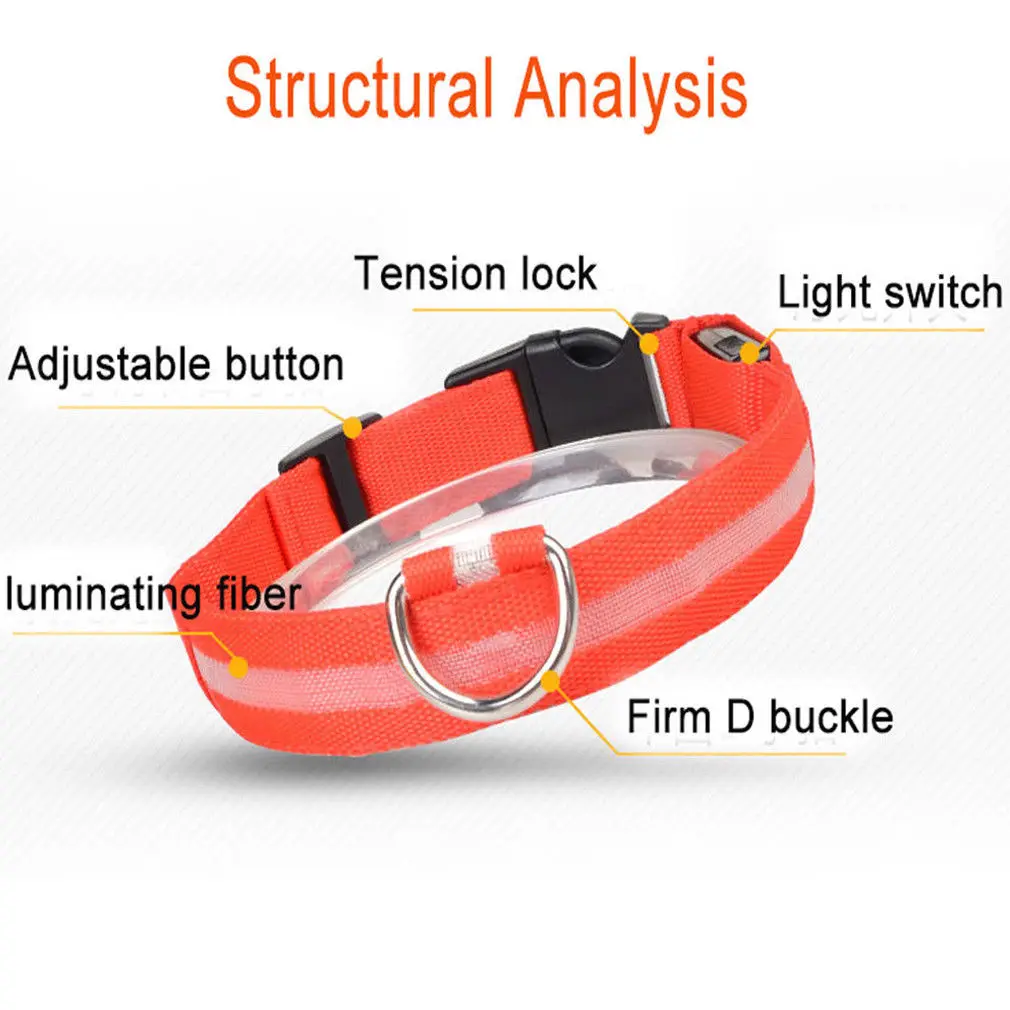 Светодиод для домашних собак воротники сверкающий светящийся регулируемый свет безопасности нейлон плотная тег светится в темноте собака Цепочки и ожерелья Товары для собак