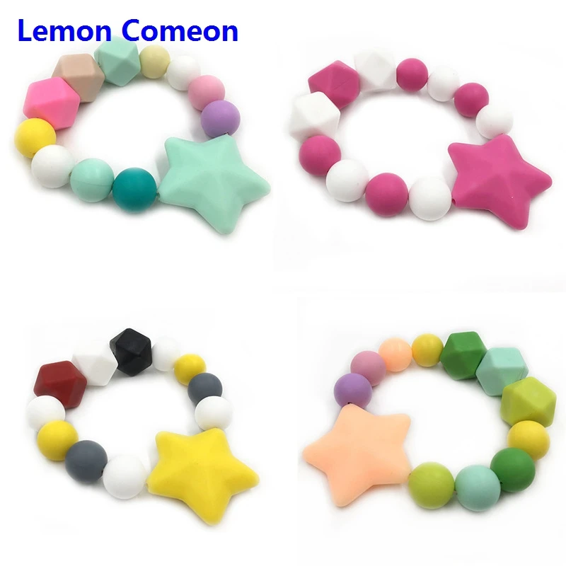 

New Baby Care Accessory Teether 1PCS Baby Five Star Teeth Chewing Beads Sensory Silicone Teether Rattle Toy Montessori Bracele