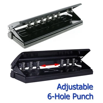 

6 Holes Paper Puncher, Adjustable Stainless Steel Desktop Hole Punch, 6 Sheets Capacities