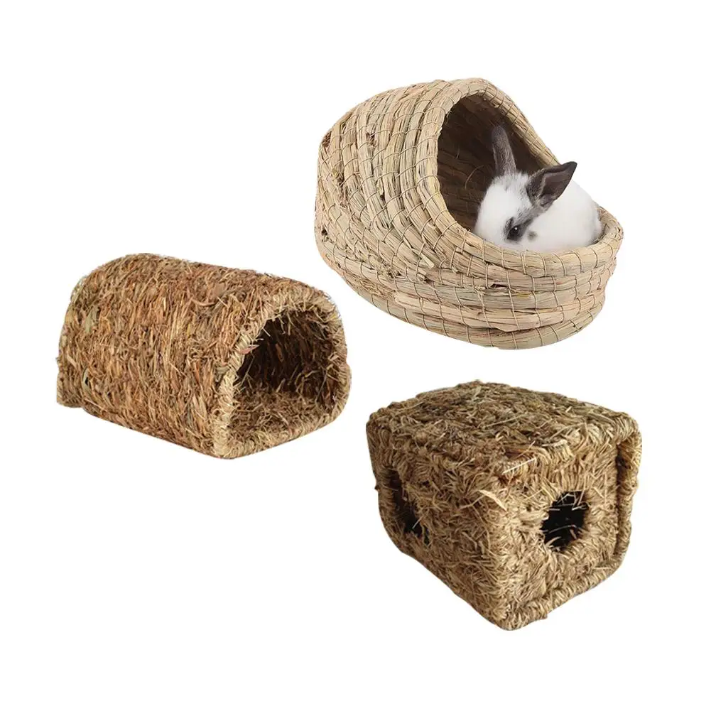 Тканое соломенное гнездо для домашних животных складной прочный хомяк, играющая Лежанка для сна для кроликов, морской домик для свинки подстилка для домашнего питомца