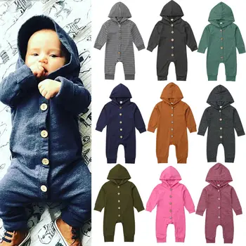 

Cotton Newborn Baby Rompers Fashion Toddler Kids Boys Girls Hooded Jumpsuits Clothes Long Sleeve Little Baby Outfits