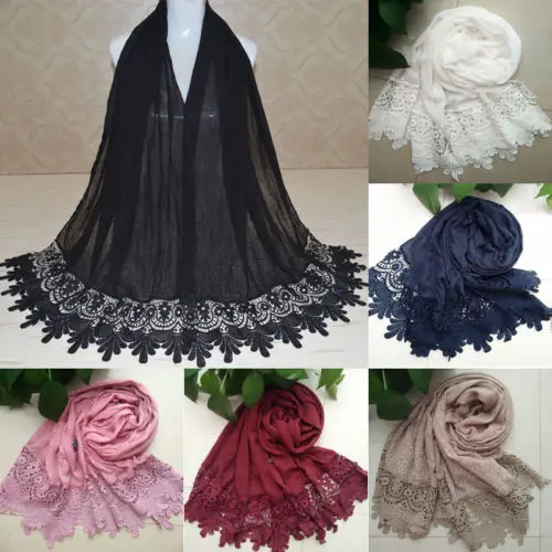 Stylish Women Lace Flower Muslim Hijab Shawl Long Scarf Scarves Stole Wrap
