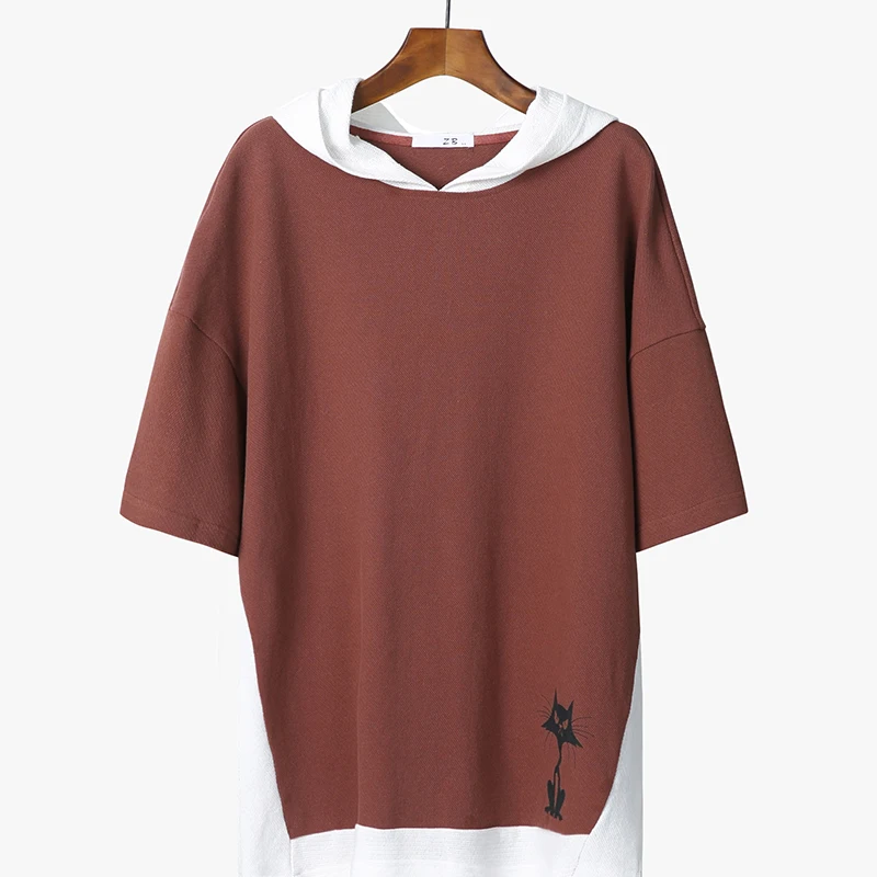 

Men's T-shirt 2019 Summer New Youth Popular Loose Solid Color Hooded Pullover Animal Pattern Personality Casual Men's Clothing