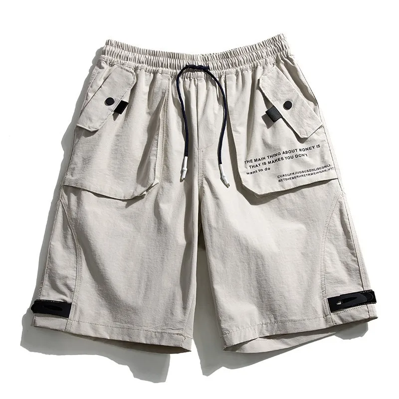 

Lionpaul Hip Hop Summer Solid Color Multi-pockets Stitched Streetwear Cargo Shorts Men Drawstring Loose Fit Shorts Joggers Men