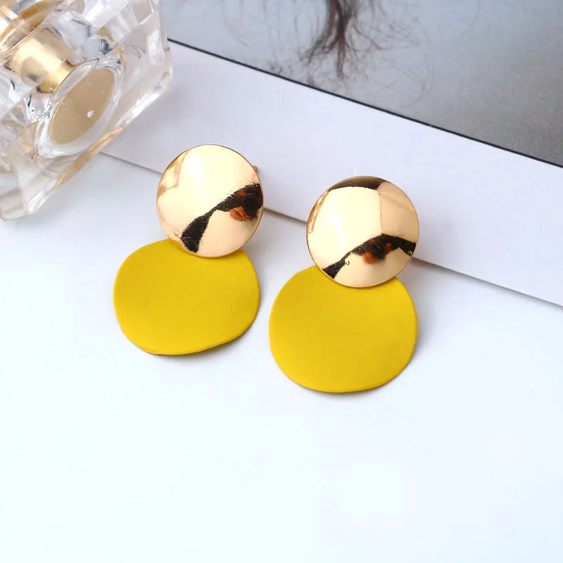 Circle Round Valentines Gift Geometric 1Pair Unique Drop Earrings Exquisite Fashion Jewelry Golden And Yellow Dangle
