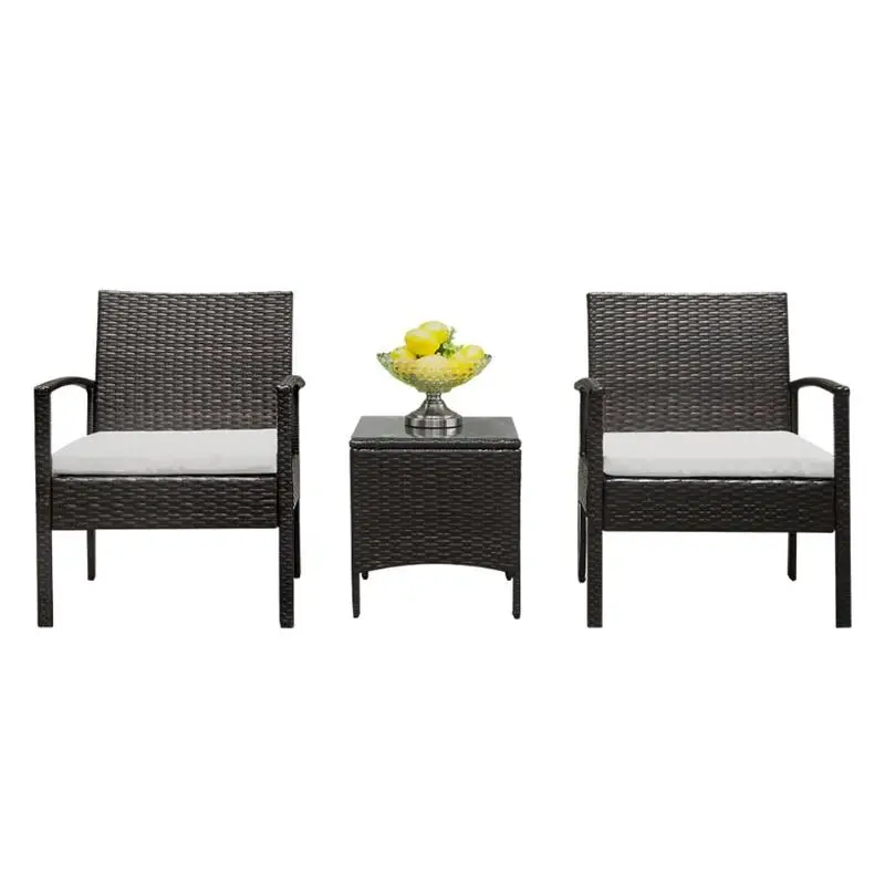 

2pcs Arm Chairs + 1 Square Coffee Table Outdoor Cafe Shop Rattan Sofa Set