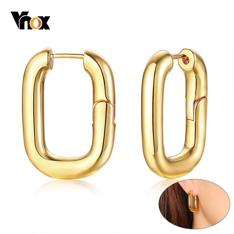 Vnox Personalized Carabiner Designed Earrings for Women Gold Tone Stainless Steel Square Hoop