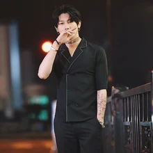 Рубашка летняя новая модель Англия с двойным рукавом многорядная Пряжка девять частей брюки костюм Мода Горячая Япония стиль