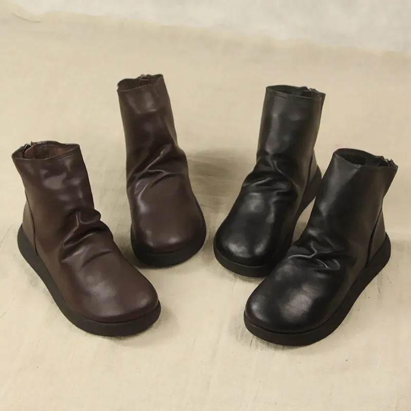

Short Cowhide Flat Single Head Genuine Leather Woman Women Winter Boots