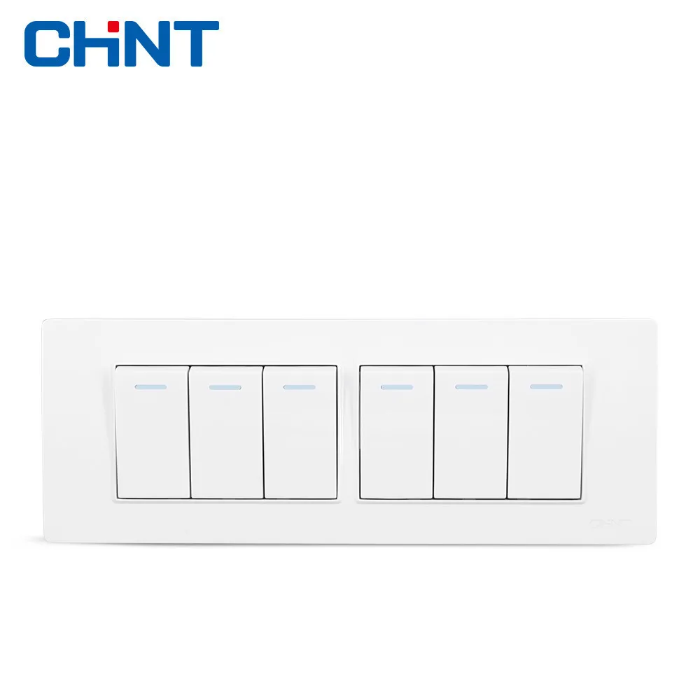 

CHINT Four Position Six Gang Two Way 10A Switch Panel 118 Type Switch Can Single Control NEW5D Steel Frame Hyun White