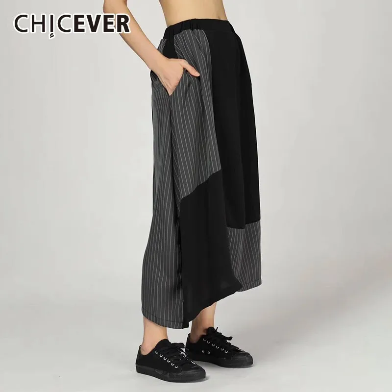 CHICEVER Летняя Повседневная полосатая Лоскутная Юбка Для Женщин Эластичная Высокая