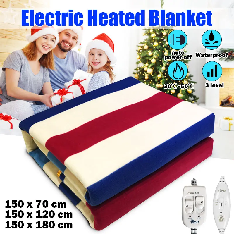 

Electric Blanket Heater Body Warming 150x70cm 3 Gears Temperature Control Thicker Heated Blanket Stripe Blanket Electric Heating