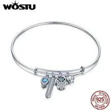 WOSTU,,, 925 пробы, серебряный, Хамса, рука, глаза, браслеты для женщин, браслеты, для свадьбы, помолвки, серебро, 925, ювелирное изделие, CQB128