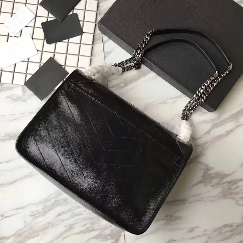 

Luxury handbag vintage leather shoulder bag brand women Top quality monogram medium calfskin purse real leather niki chain bags