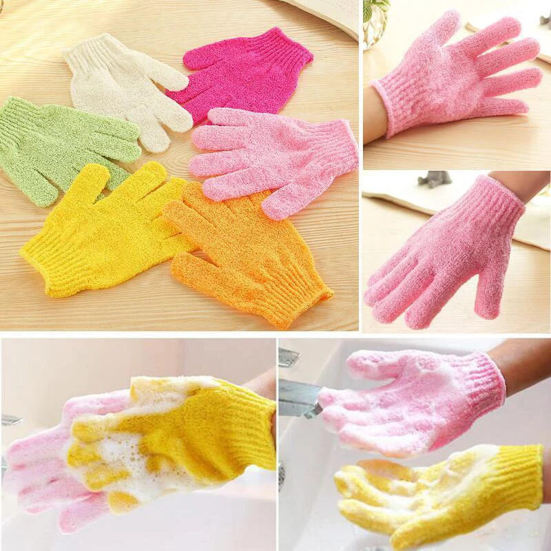2 Pairs Shower Bath Gloves Exfoliating Wash Skin Bath Glove Shower Face Skin Wash Massage Loofah