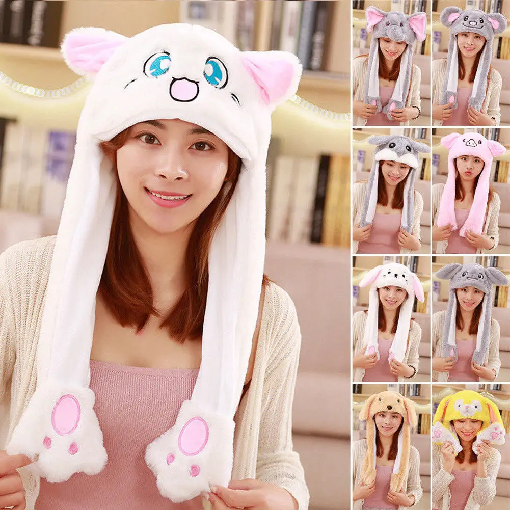 

11 Style Cute Plush Rabbit Pinching Bunny Ear Hat Can Move Airbag Cap