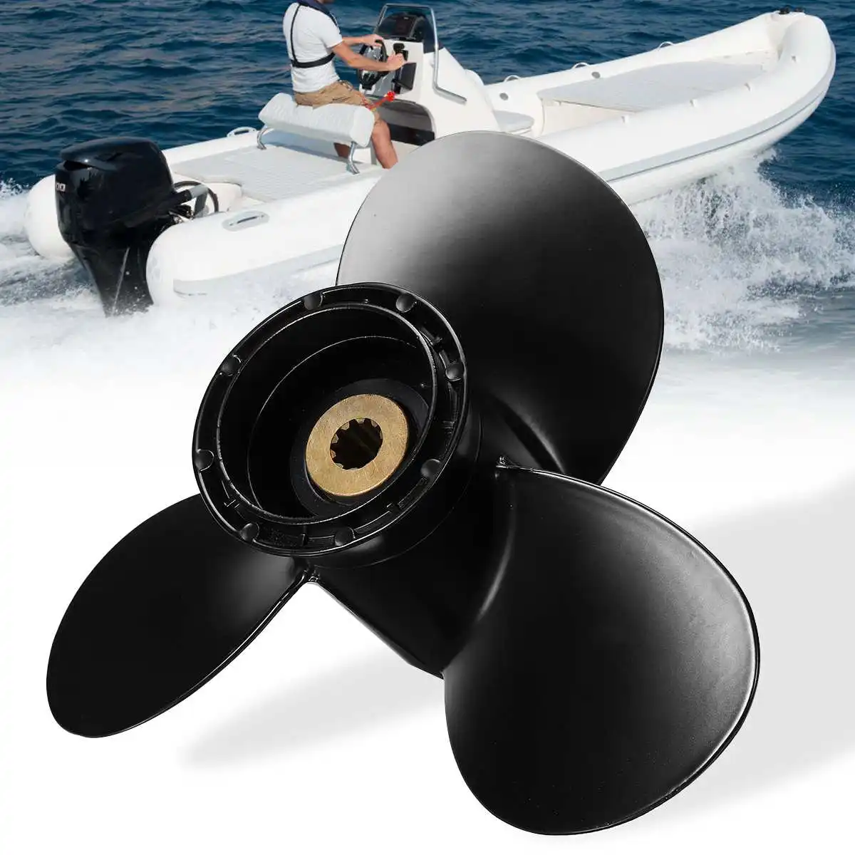 

9 1/4 x 8 Outboard Propeller Engine 58100-91D00-019 For Suzuki 8-20HP R Rotation 3 Blades 10 Spline Tooths Black Aluminum Alloy