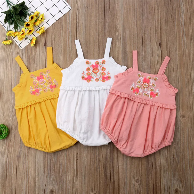 

0-24M Newborn Baby Girls Flowers Ruffle Bodysuit Sunsuit Sleeveless Cute Cotton Clothes Infant Girl Summer