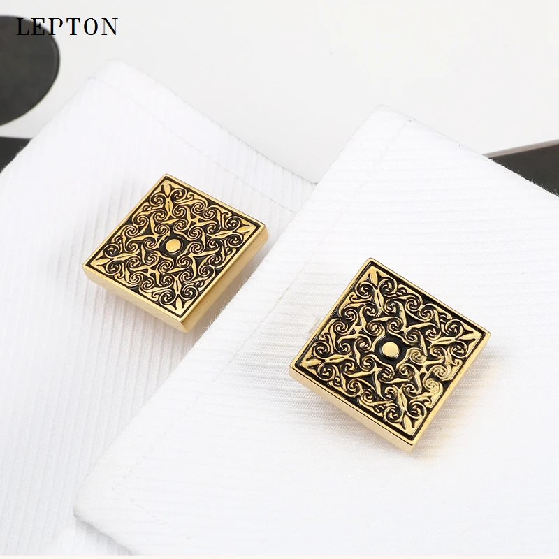 

High Quality Square Gold Cufflinks for men's abotoaduras gift Shirt cuff button Retro Groom Wedding Cuff links gemelos cufflinks