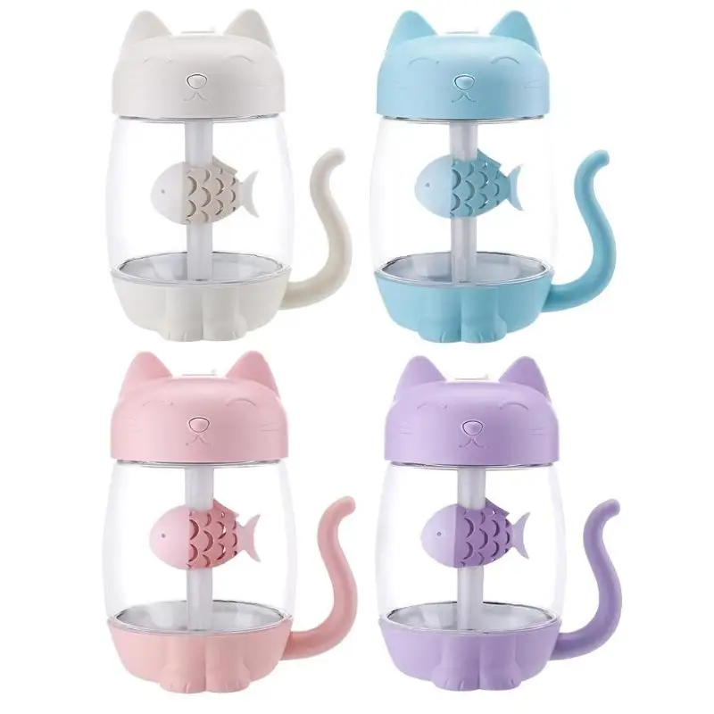 

350ml Mini Ultrasonic Humidifier USB Air Humidifier Cat Shape Mist Discharge Aroma Diffuser Atomizer with Night Light Fan