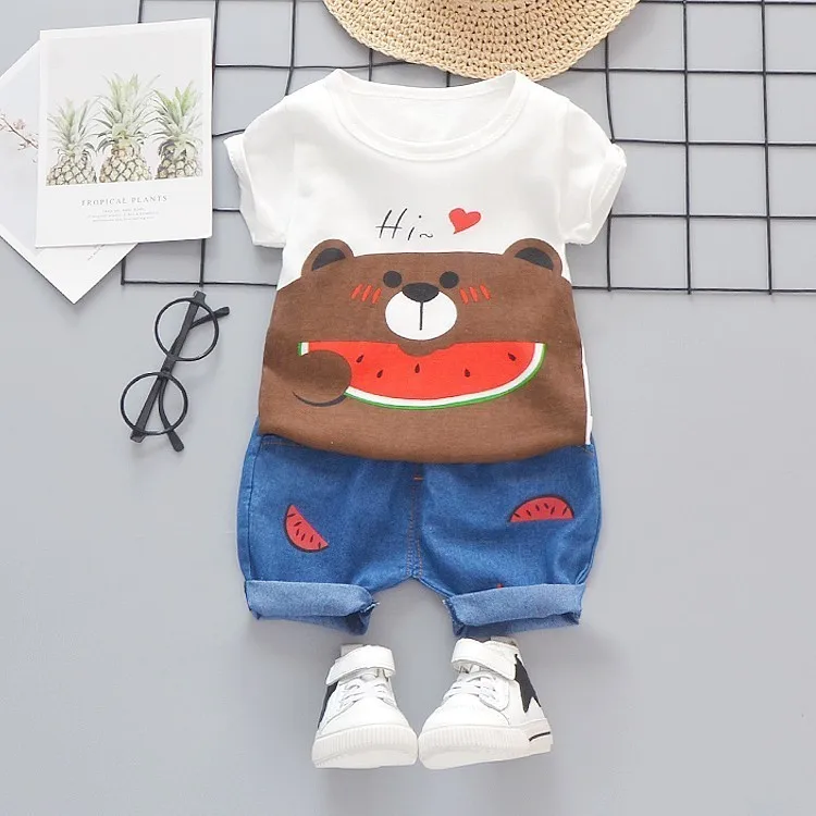 

Summer Baby Boy Girl Clothes Infant Cotton Cartoon Bear Pattern T Shirt Shoprts 2pcs/sets Kid Fashion Garment Children Tracksuit