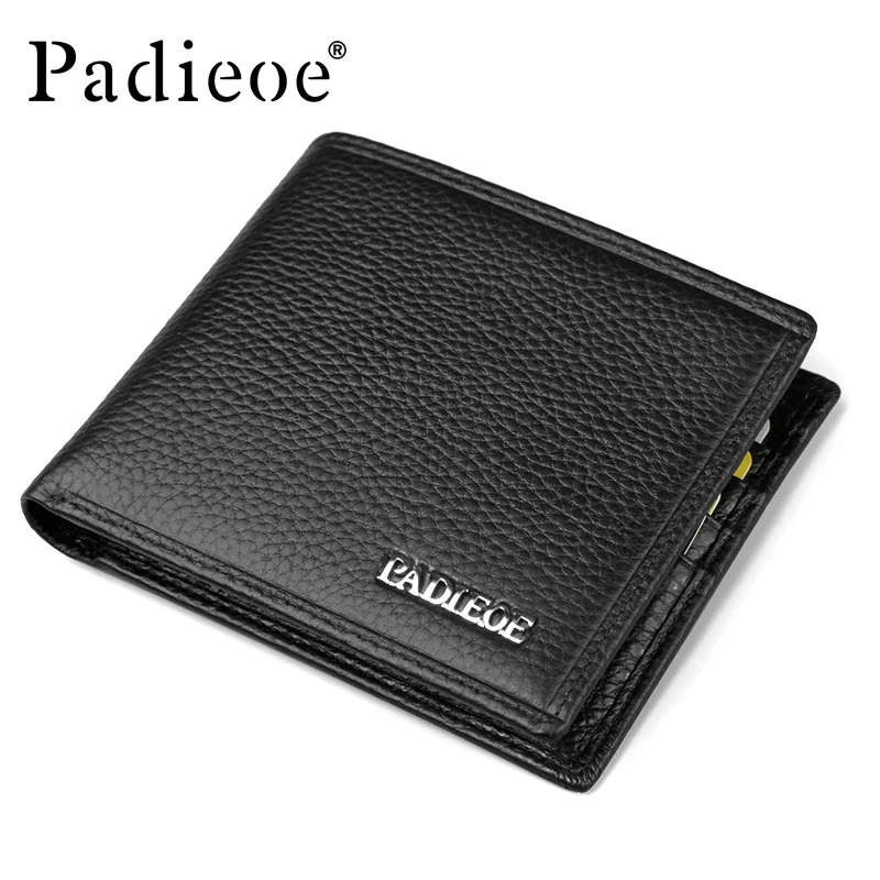 

Padieoe New Fashion Genuine Leather Short Wallet Purse Luxury Brand Men Wallets Cowhide Leather Men Small Purse with Coin Pocket