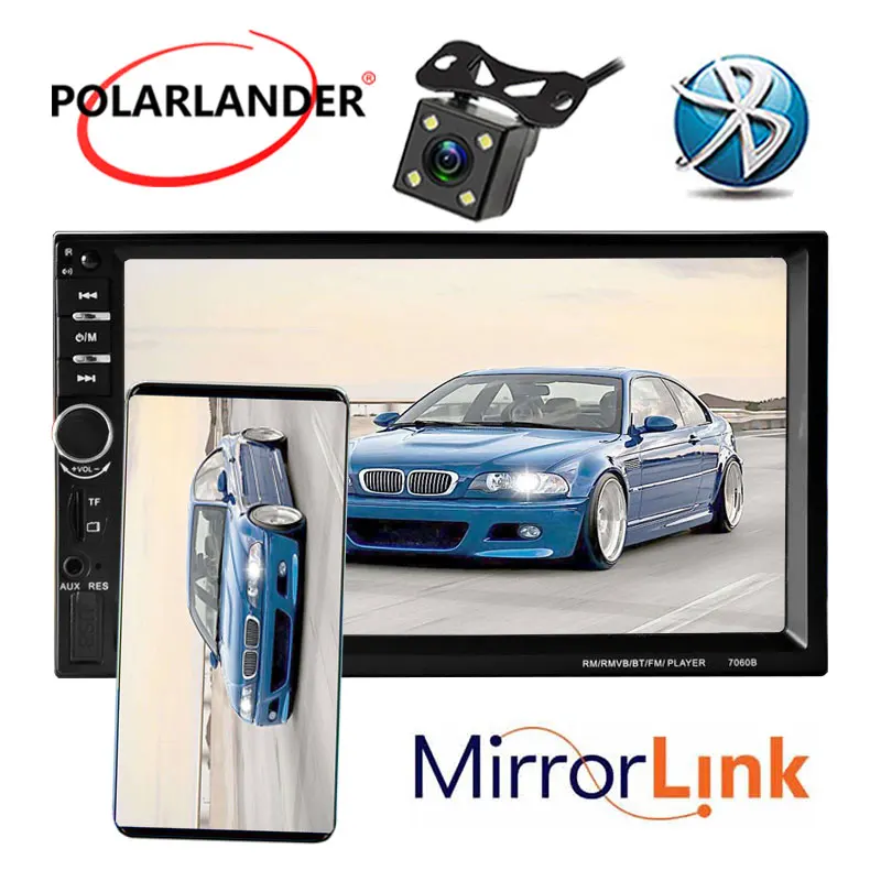 

Mirror Link Touch Screen 7 Inches Car Radio Audio Stereo Bluetooth Rear Camera 2 Din Digital Display Multimedia HD Player MP5