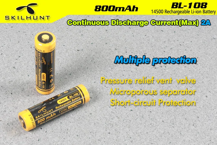 Skilhunt BL 108 14500 800mAh AA защищенная батарея|Портативные осветительные приборы| |