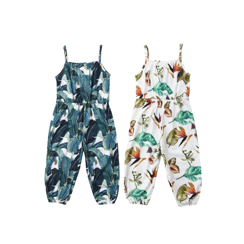 

Baby Girl Clothes Toddler Kids Baby Girl Floral Cotton Romper Green leaf Birds Sling Jumpsuit Playsuit Outfit Cloth Summer 1-5T