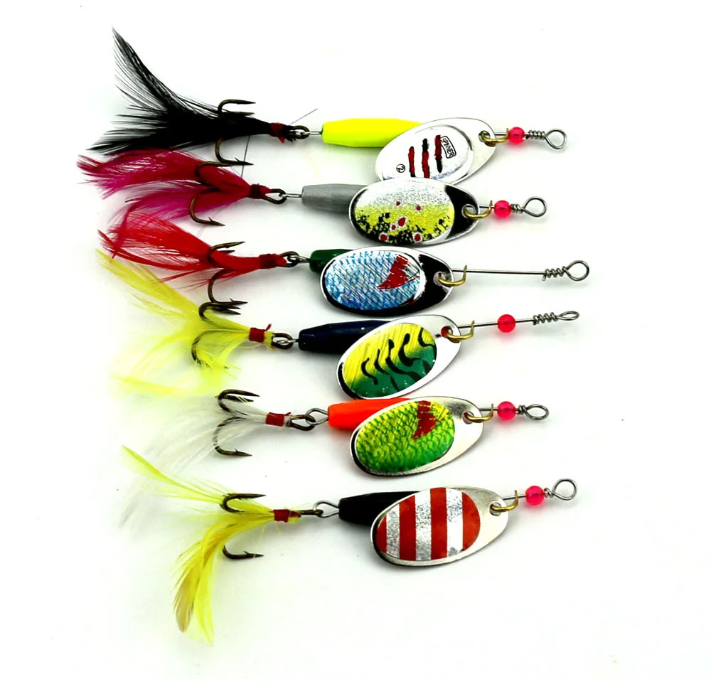 Wholesale 6pcs Spoon Metal Ocean Fishing Lures Set Artificial Sequin Spinner Baits Crank Bait Bass Tackle Hook Free Shipping