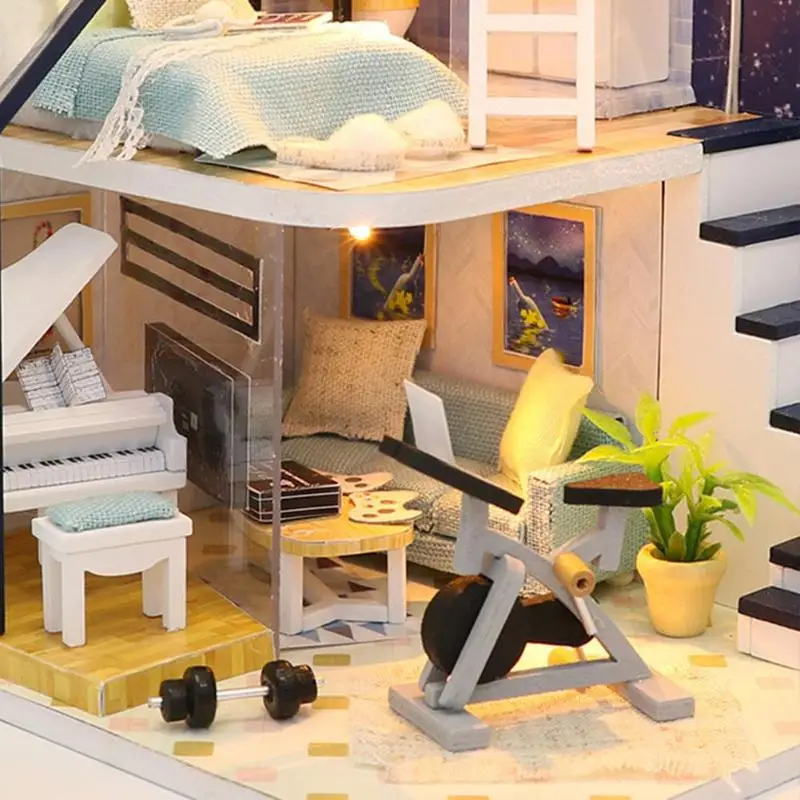 Wooden Dollhouse Toys Assembled Building Toy Miniature Furniture Doll House Handmade House Educational Toys Doll Model for Child