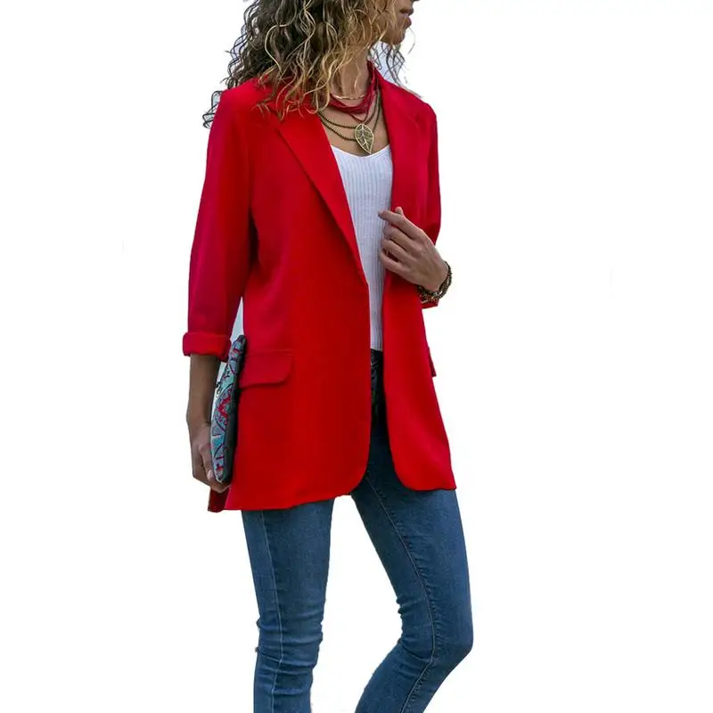 

Slim Blazers Women Autumn Suit Jacket Female Work Office Lady Suit Black None Button Business Notched Blazer Coat Fashion