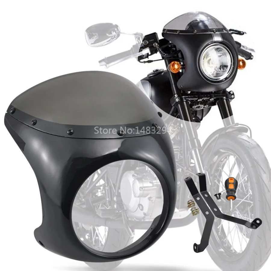 7 &quotКафе Racer яркие черные фары обтекатель дымовой экран лобовое стекло