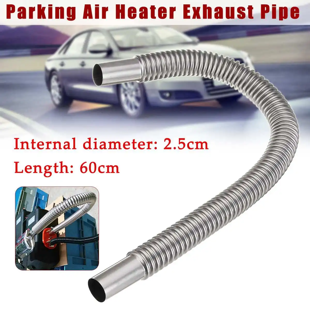 silver Round Diesel Gas Vent Hose for Parking Air Heater WSDF 60x2.5cm Stainless Steel Air Heater Tank Exhaust Pipe for Auto Car Truck Boat 