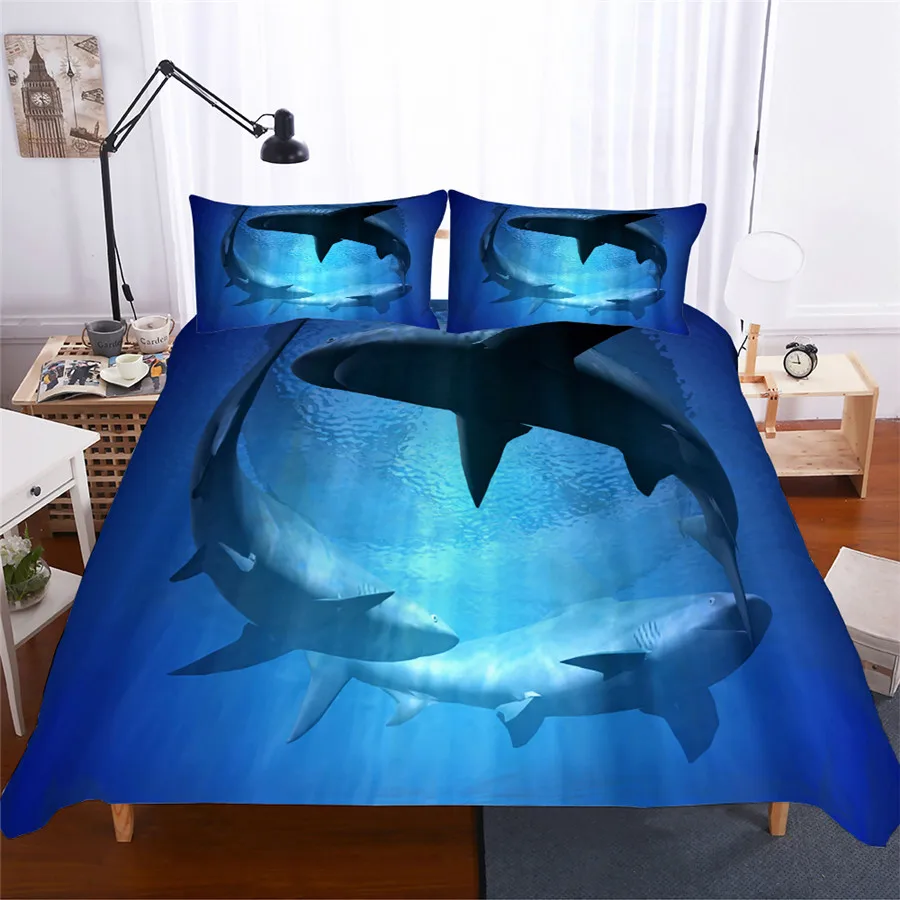 

Bedding Set 3D Printed Duvet Cover Bed Set Shark Home Textiles for Adults Lifelike Bedclothes with Pillowcase #SY03