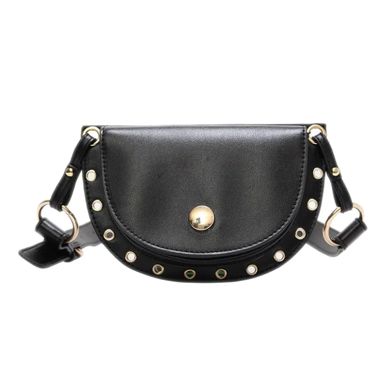 Fashion Women Waist Packs Soft Leather Fanny Bag Pack Summer Girl Rivet Belt Bags High Quality Female Shoulder Bag(Black) | Багаж и сумки