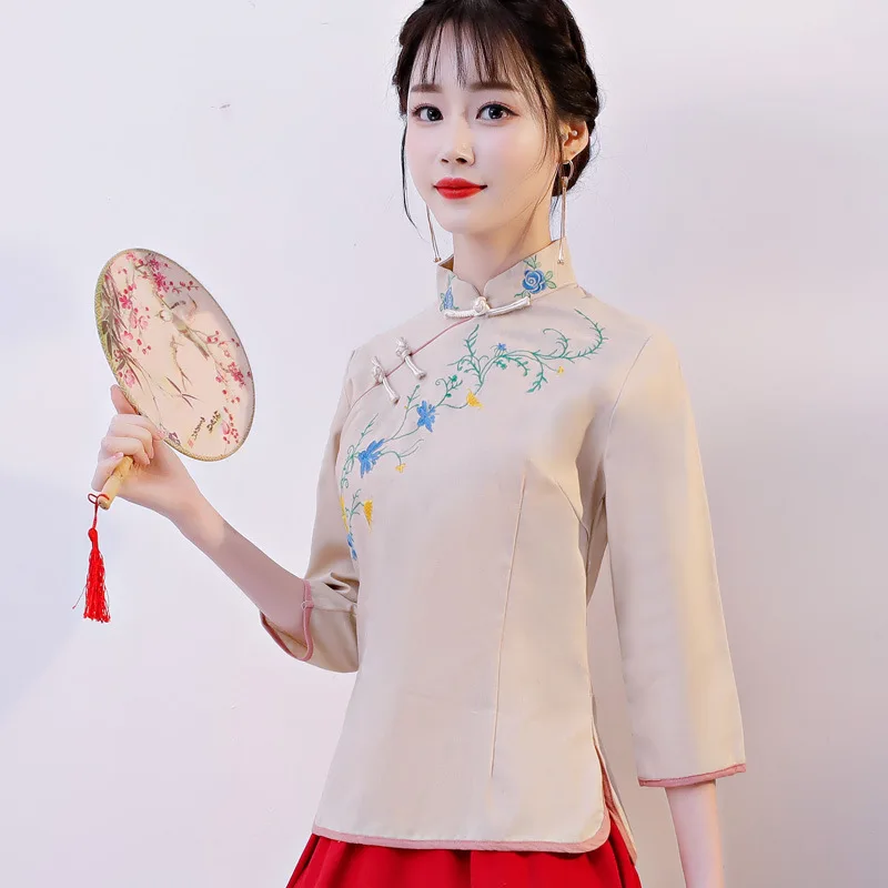 Женский топ Чонсам в китайском стиле, чайный этнический Национальный китайский хлопковый льняной ретро-мессенджер, костюм Тан